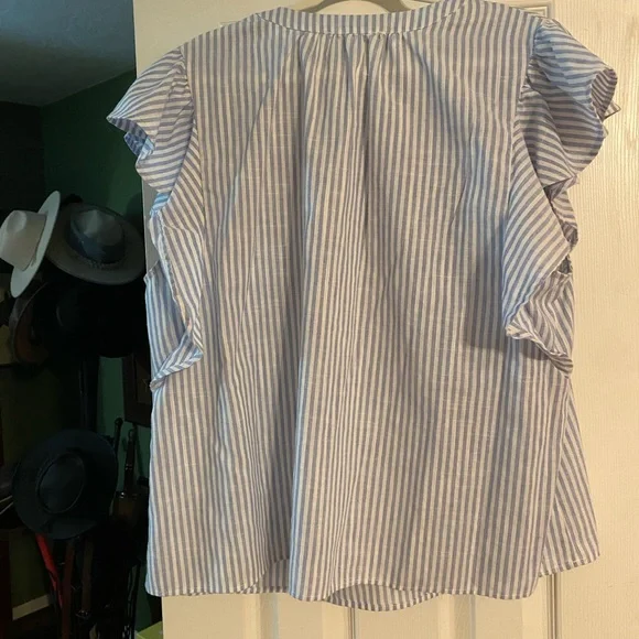 Savanna Jane Blue and White strip Shirt with multicolor Embroidery 2x - Picture 2 of 2